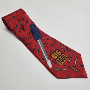 Home Improvement Red Screwdriver Theme Men's Neck Tie 57x3.75"